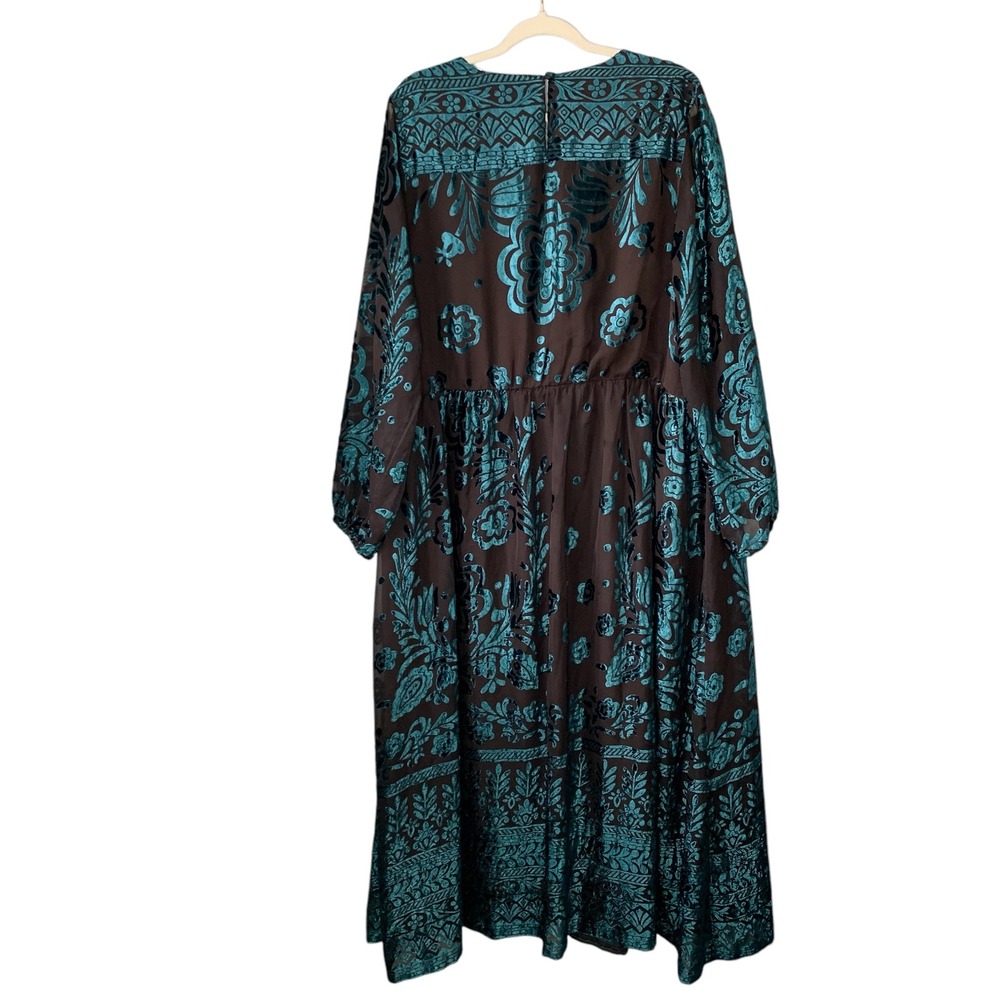 Soft Surroundings romantic green/chocolate velvet burnout maxi dress Size 2X - Picture 2 of 11